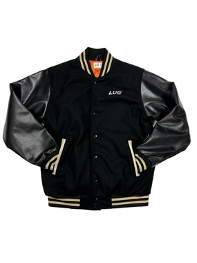 Lug mens Varsity bomber jacket black Keep the Dream Alive faux leather Small